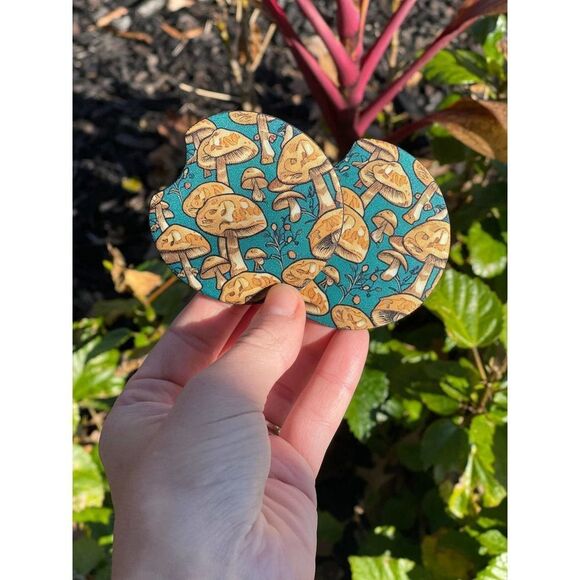 Teal Mushroom Car Coaster Set | Car Accessories - Picture 2 of 11